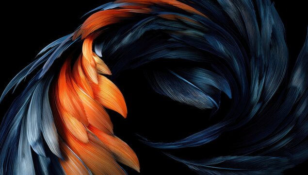 Abstract swirling design of vibrant feathers