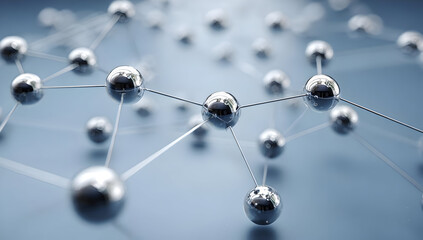 Abstract molecular structure illustrating connections between atoms in a vibrant blue background, representing scientific innovation.