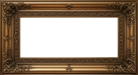 Bold royal bronze full-frame with thick ornamental edges, detailed corner engravings, clean white center