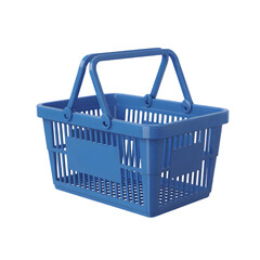 Fototapeta premium Blue plastic shopping basket with handle for retail grocery store use sale on transparent background