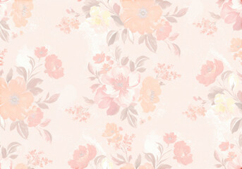 Soft pastel floral pattern with delicate blooms and leaves in vintage style, perfect for fabric, wallpaper, and decorative design isolated on transparent background