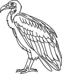 Fototapeta premium Vulture Silhouette Vector Illustration – Side View Line Art of Perched Bird for Wildlife and Educational Designs