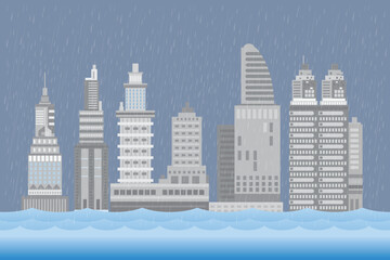Fototapeta premium city ​​flood, Heavy rain , water in city street,vector illustration