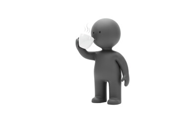 Isolated Person Drinking from a White Mug