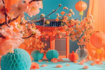 Collage Retro dreamy of travel to china flower plant art.