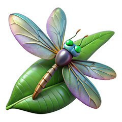Dragonfly illustration colorful wings green leaves insect nature art design detailed artwork vibrant