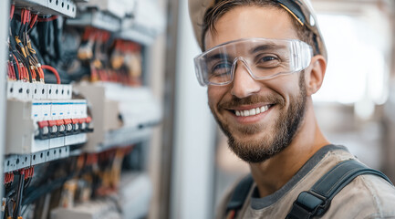  Smiling engineer working with electrical equipment