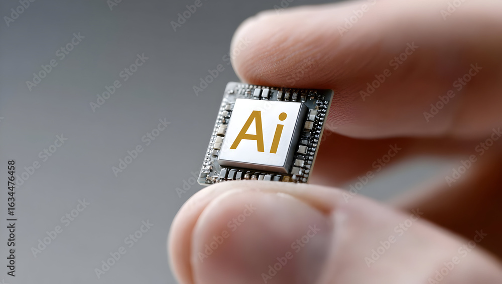 Poster a close-up of a hand holding an ai chip, symbolizing advancements in artificial intelligence and mod