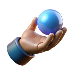 Hand holding blue orb crystal ball sphere magic future prediction fortune telling palmistry concept art render