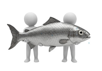 Isolated Two People Carrying Large Silver Fish