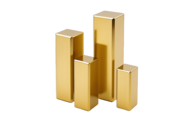 Abstract geometric golden pillars arranged in a dynamic composition, symbolizing success and achievement