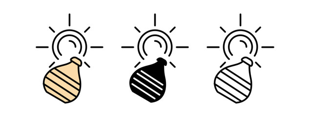A minimalist illustration of a jar with sun rays, featuring three variations in different colors.
