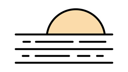 A minimalist illustration of a sunset with simple lines and warm tones, evoking a sense of calm and serenity.