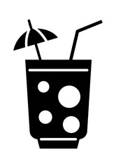A stylish silhouette of a cocktail glass with bubbles, an umbrella, and straws, perfect for summer vibes.