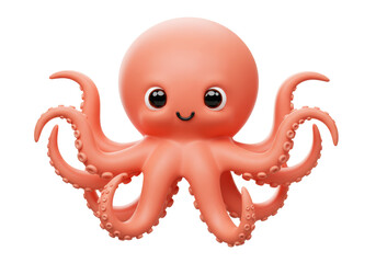 Isolated Adorable Baby Octopus with Big Smiling Eyes