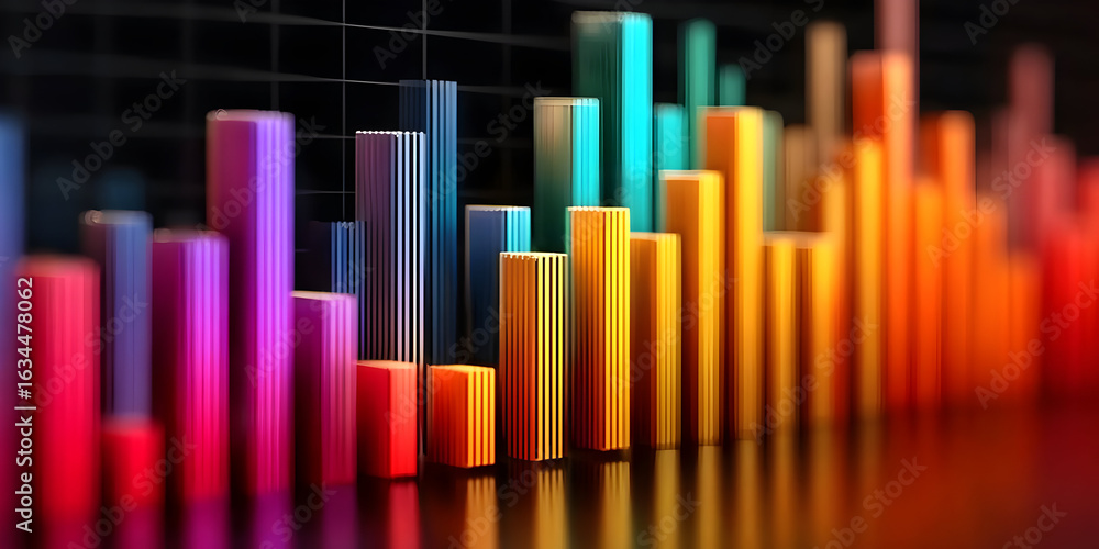 Poster vibrant bar graph illustration displaying colorful data visualization for business analytics and per