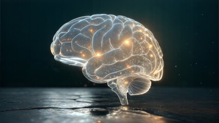 Glowing Human Brain in Transparent Crystal Form &ndash; Futuristic AI, Knowledge and Mind Concept