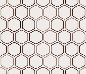 Hexagon Background. Bold rounded hexagons mosaic pattern. Brown color tones. Large hexagon shapes. Seamless pattern. Tileable vector illustration.