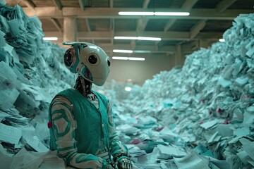 Robot amidst overflowing documents