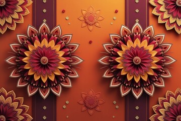 Vibrant mandala floral design with layered petals and warm orange tones, symmetrical festive pattern for decoration - AI-Generated