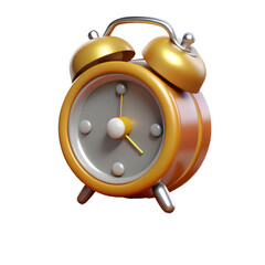 Gold alarm clock time reminder wake up morning schedule deadline notification 3d rendering object
