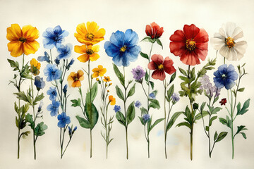 Handpainted Assortment of Wildflowers in Vintage Watercolor Style