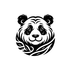 Elegant Black and White Panda Head Illustration.