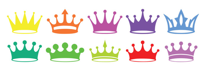 Colorful royal crowns collection isolated on white background regal monarchy © Mehedy