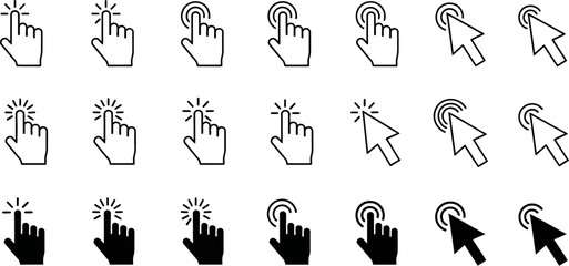 Collection of hand and arrow cursor icons for digital interaction