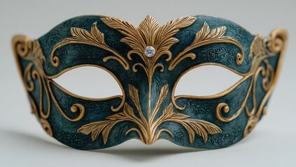 Ornate teal and gold masquerade mask