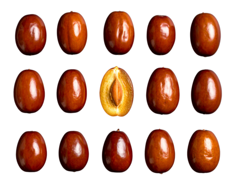 Fresh Organic Jujube with Halved Interior on Elegant Black Background