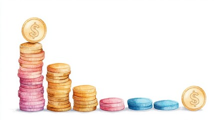 Colorful Stacks of Coins Depicting Growth and Financial Investment in a Creative and Artistic Style