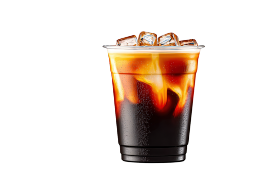 Cold Glass of Iced Coffee with Ice Cubes on Transparent Background