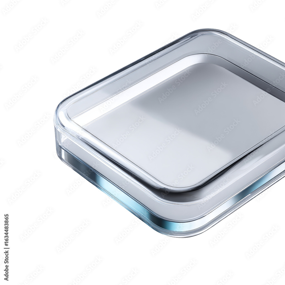 Poster modern transparent square container with clear lid on transparent background