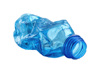 Crushed blue plastic bottle