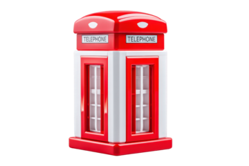Red Miniature Telephone Booth Model on Transparent Background