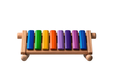 Colorful Wooden Xylophone with Rainbow Bars on Transparent Background
