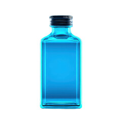Bright Blue Glass Bottle with Silver Cap on Transparent Background