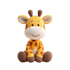 Cute Giraffe Plush Toy Sitting on Transparent Background for Children's Toys and Soft Decor