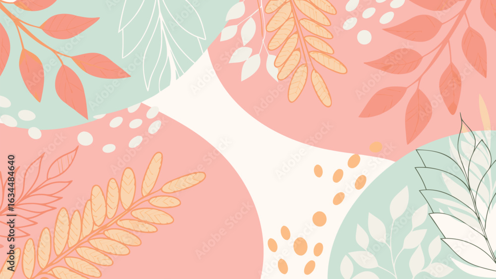 Aufkleber abstract botanical background with pastel colors and leaf elements in a seamless design style