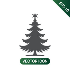 Silhouette of a Christmas tree with a star on top, vector icon