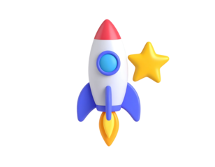 3D Cartoon Rocket Launching to Star