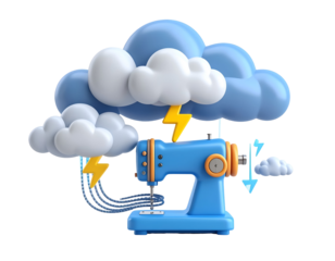 3D Illustration Sewing Machine Clouds