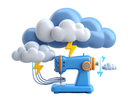 3D Illustration Sewing Machine Clouds