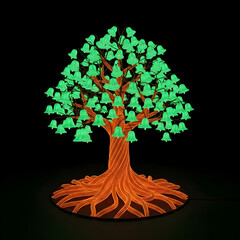 Bell-Shaped Neon Tree with Spiral Glowing Roots
