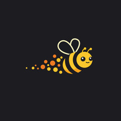 Cheerful Cartoon Bee with Dotted Trail and Smiling Expression in Flight