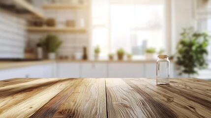 Warm Glow in Kitchen with Soft Wood Plank Table