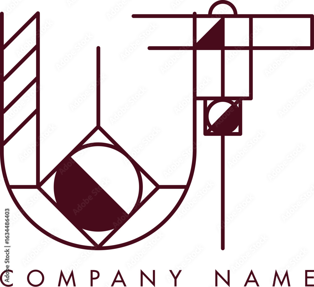 Poster minimalist ut circular monogram logo design with bold lines and elegant style