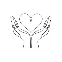 Obraz premium Hands holding heart line art, love and care concept illustration