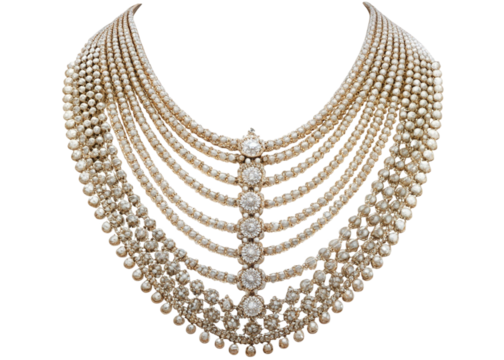 Long layered diamond necklace (haram style) on isolated white background